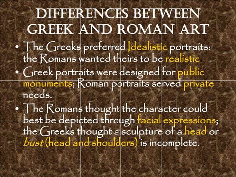 what was a major difference between greek and roman art? the intricacies of their iconography often mirrored their societal values.